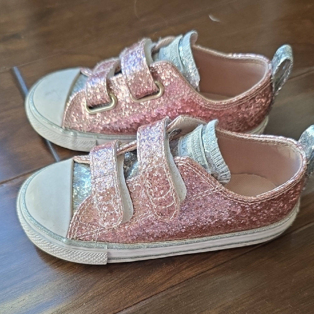 Converse Kids Glitter Pink and Silver All Star Sneakers Sz 9 - Picture 2 of 8
